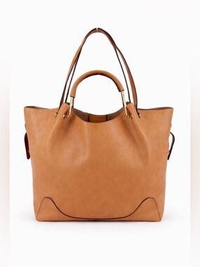 Sondra Roberts Tan Leather structured shoulder bag Tote gold hardware